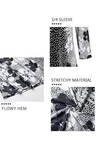 Nandashe Womens 3/4 Sleeves Floral Tunic Shirts Summer Casual Dressy Blouse Tops - 4