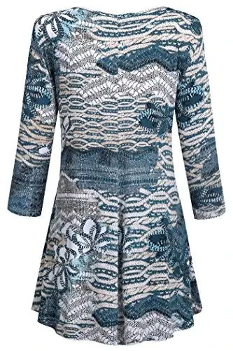 Nandashe Womens 3/4 Sleeves Floral Tunic Shirts Summer Casual Dressy Blouse Tops - NANDASHE (1)