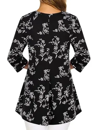 Nandashe Womens 3/4 Sleeves Floral Tunic Shirts Summer Casual Dressy Blouse Tops - 3