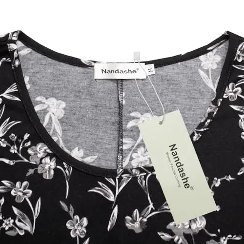 Nandashe Womens 3/4 Sleeves Floral Tunic Shirts Summer Casual Dressy Blouse Tops - 5