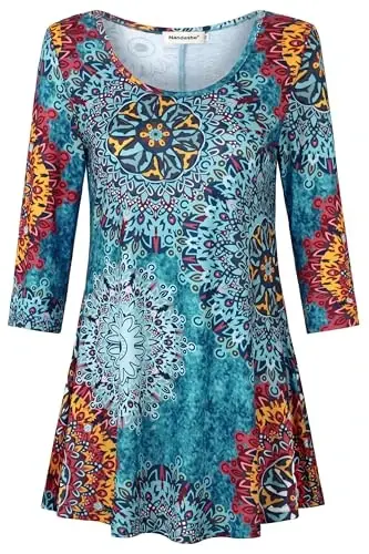 Nandashe Womens 3/4 Sleeves Floral Tunic Shirts Summer Casual Dressy Blouse Tops 