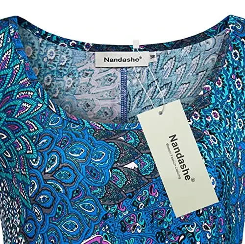 Nandashe Womens 3/4 Sleeves Floral Tunic Shirts Summer Casual Dressy Blouse Tops - 4