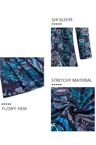 Nandashe Womens 3/4 Sleeves Floral Tunic Shirts Summer Casual Dressy Blouse Tops - 5