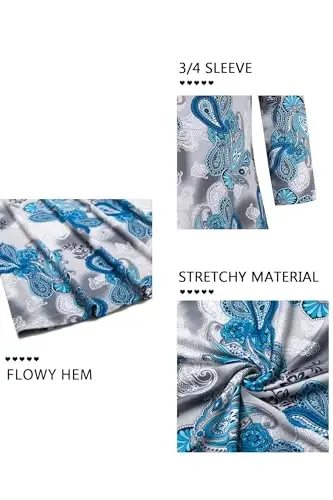 Nandashe Женские рубашки-туники с цветочным принтом и рукавами 3/4, летние повседневные нарядные блузки - 5