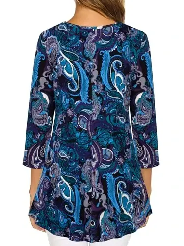 Nandashe женские рубашки-туники с цветочным принтом, рукава 3/4, летние повседневные нарядные блузки - 3