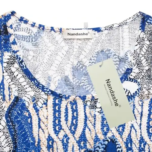 Nandashe женские рубашки-туники с цветочным принтом с рукавами 3/4, летние повседневные нарядные блузки - 4