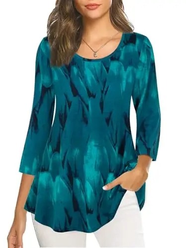 Nandashe Женские туники с рукавом 3/4, рубашки с цветочным принтом, летние повседневные нарядные блузки - 1