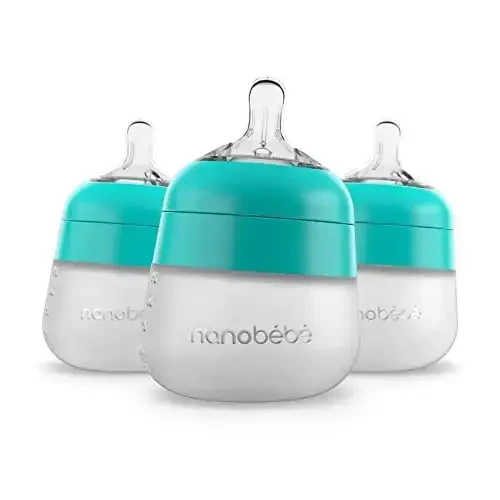 Nanobebe Flexy Silicone Baby Bottle, Anti-Colic, Natural Feel, Non-Collapsing Nipple, Non-Tip Stable Base, Easy to Clean 3-Pack, Teal, 5 oz - 1