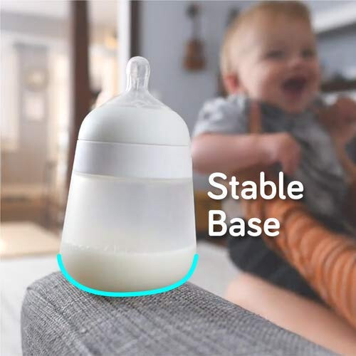 Nanobébé Flexy Silicone Baby Bottle, Anti-Colic, Natural Feel, Non-Collapsing Nipple, Non-Tip Stable Base, Easy to Clean, 3-Pack, White, 9oz - 9