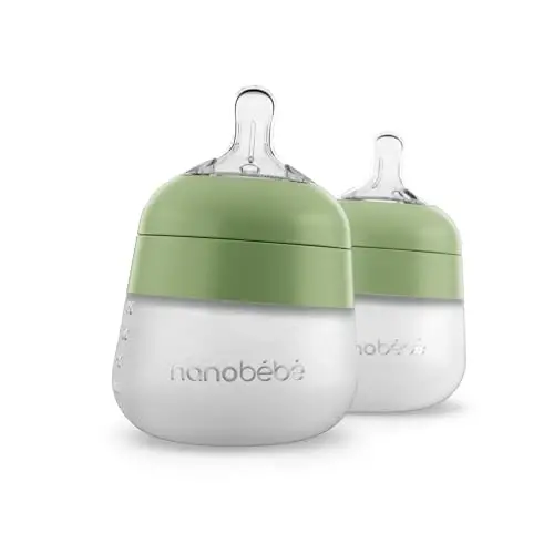 Nanobebe Flexy Silicone Baby Bottle, Anti-Colic, Natural Feel, Non-Collapsing Nipple, Non-Tip Stable Base, Easy to Clean 2-Pack, Sage, 5 oz - 1