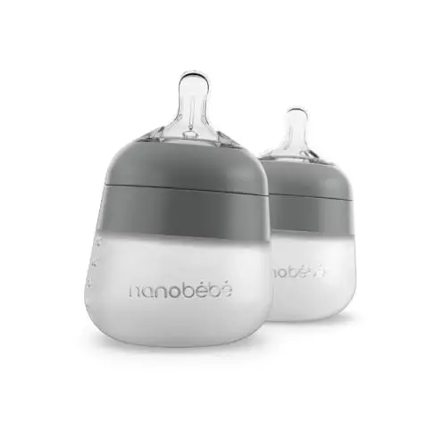 Nanobebe Flexy Silikon Bebek Şişesi, Kolik Önleyici, Doğal His, Çökmeyen Biberon Ucu, Devrilmeyen Sabit Taban, Kolay Temizlenir 2'li Paket, Gri, 150 ml - 6