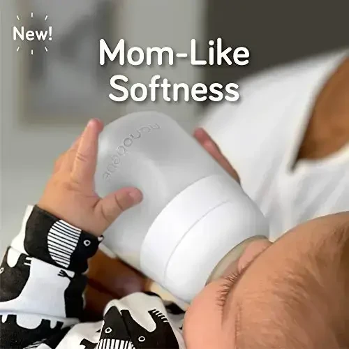 Nanobebe Flexy Silicone Baby Bottle, Anti-Colic, Natural Feel, Non-Collapsing Nipple, Non-Tip Stable Base, Easy to Clean, 3-Pack, Gray, 9oz - 3