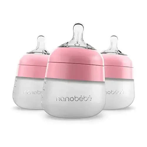 Nanobebe Flexy Silicone Baby Bottle, Anti-Colic, Natural Feel, Non-Collapsing Nipple, Non-Tip Stable Base, Easy to Clean 3-Pack, Pink, 5 oz - NANOBÉBÉ