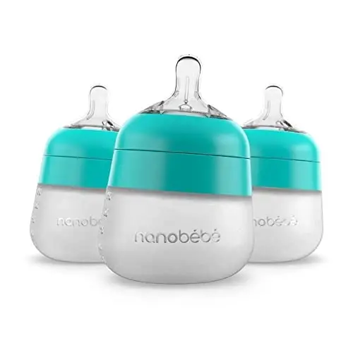 Nanobebe Flexy Silicone Baby Bottle, Anti-Colic, Natural Feel, Non-Collapsing Nipple, Non-Tip Stable Base, Easy to Clean 3-Pack, Teal, 5 oz - 1