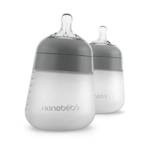 Nanobebe Flexy Silicone Baby Bottle, Anti-Colic, Natural Feel, Non-Collapsing Nipple, Non-Tip Stable Base, Easy to Clean 2-Pack, Grey, 9oz - 1