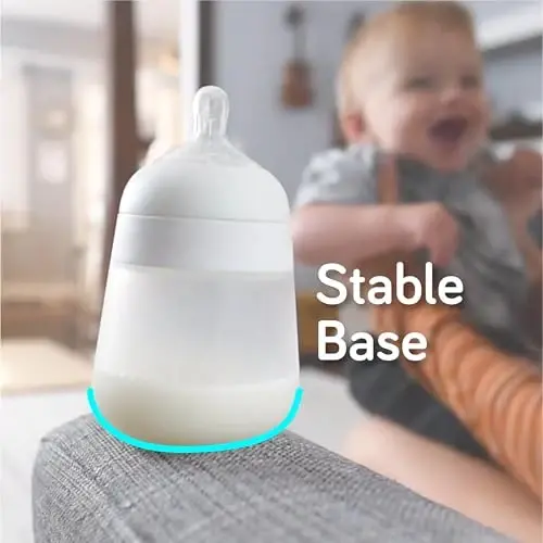 Nanobebe Flexy Silicone Baby Bottle, Anti-Colic, Natural Feel, Non-Collapsing Nipple, Non-Tip Stable Base, Easy to Clean 2-Pack, Grey, 9oz - 6