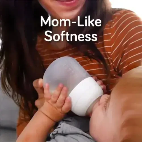 Nanobebe Flexy Silicone Baby Bottle, Anti-Colic, Natural Feel, Non-Collapsing Nipple, Non-Tip Stable Base, Easy to Clean 2-Pack, Grey, 9oz - 3