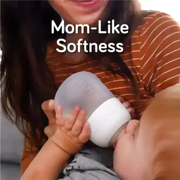 Nanobebe Flexy Silicone Baby Bottle, Anti-Colic, Natural Feel, Non-Collapsing Nipple, Non-Tip Stable Base, Easy to Clean 2-Pack, Grey, 9oz - 3