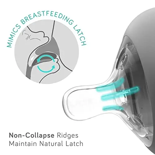 Nanobebe Flexy Silicone Baby Bottle, Anti-Colic, Natural Feel, Non-Collapsing Nipple, Non-Tip Stable Base, Easy to Clean 4-Pack, Grey/Teal, 5 oz - 4