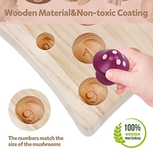 NAODONGLI Toddler Toys,Montessori Wooden Sensory Early Educatioanl Learning Fine Motor & Shape Sorter Toy,Matching Games with Mushroom Puzzle,Fun Easter Basket Stuffers Birthday Gift for Boys Girls - 29