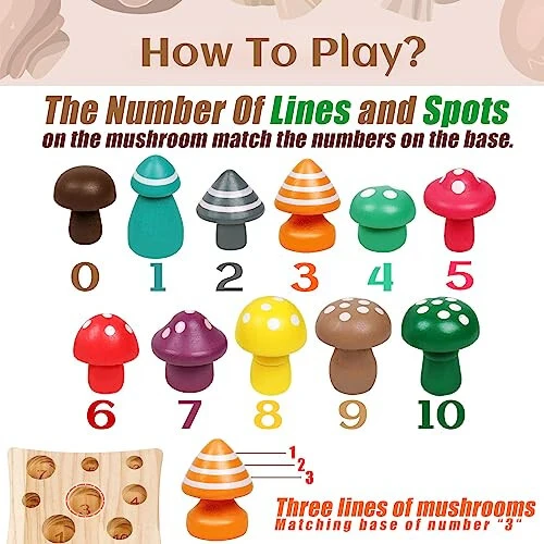 NAODONGLI Toddler Toys,Montessori Wooden Sensory Early Educatioanl Learning Fine Motor & Shape Sorter Toy,Matching Games with Mushroom Puzzle,Fun Easter Basket Stuffers Birthday Gift for Boys Girls - 12