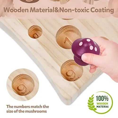 NAODONGLI Montessori Toys for 1 2 3 Year Old Boys Girls Wooden Harvest Mushroom Toys STEM Educational Preschool Learning Number Matching Sensory Games for Easter Birthday Christmas - 11