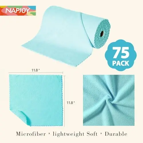 Napjoy Microfiber Cleaning Cloth Roll, 75PK Easy Tear Away Reusable Paper Towels, 12