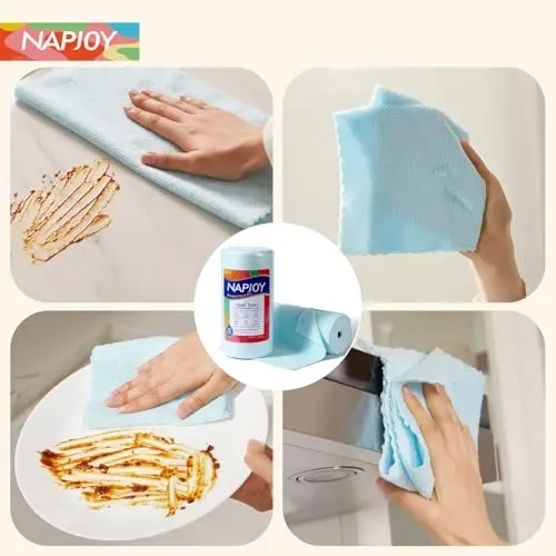 Napjoy Microfiber Cleaning Cloth Roll, 75PK Easy Tear Away Reusable Paper Towels, 12