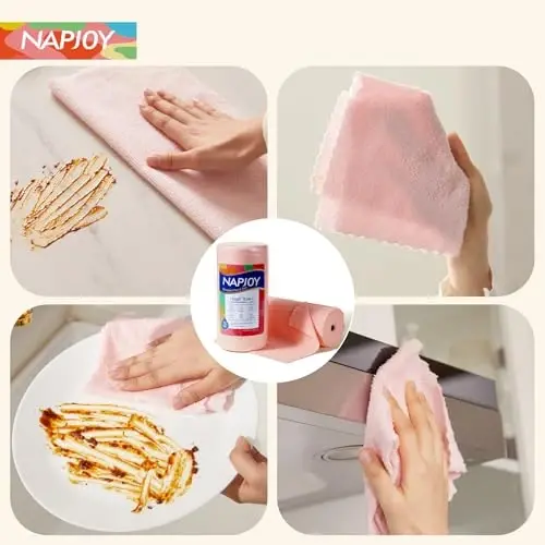 Napjoy Microfiber Cleaning Cloth Roll, Easy Tear Away Qayta foydalanish mumkin bo'lgan qog'oz sochiqlar, 75 dona oshxona, uy xo'jaligi, deraza, mashina, bog ', hammom uchun ultra yumshoq mikrofiber matolar, 11,8