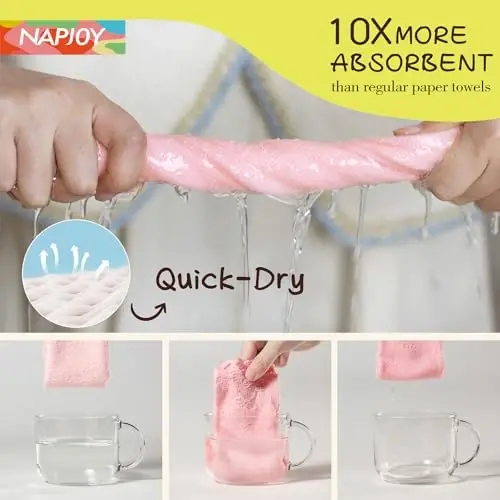 Napjoy Microfiber Cleaning Cloth Roll, Easy Tear Away Qayta foydalanish mumkin bo'lgan qog'oz sochiqlar, 75 dona oshxona, uy xo'jaligi, deraza, mashina, bog ', hammom uchun ultra yumshoq mikrofiber matolar, 11,8