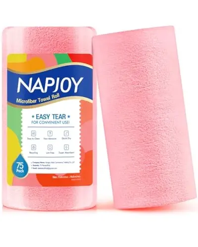 Napjoy Microfiber Cleaning Cloth Roll, Easy Tear Away Qayta foydalanish mumkin bo'lgan qog'oz sochiqlar, 75 dona oshxona, uy xo'jaligi, deraza, mashina, bog ', hammom uchun ultra yumshoq mikrofiber matolar, 11,8