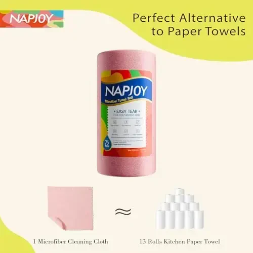 Napjoy Microfiber Cleaning Cloth Roll, Easy Tear Away Qayta foydalanish mumkin bo'lgan qog'oz sochiqlar, 75 dona oshxona, uy xo'jaligi, deraza, mashina, bog ', hammom uchun ultra yumshoq mikrofiber matolar, 11,8