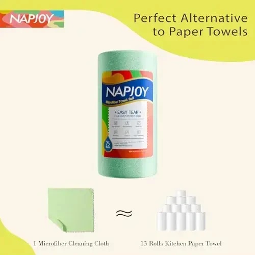 Napjoy Microfiber Cleaning Cloth Roll, Easy Tear Away Reusable Paper Towels, 75 Pack Ultra Soft Micro Fiber Dish Cloths for Kitchen, Housekeeping, Window, Car, Garden, Bathroom, 11.8