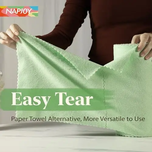 Napjoy Microfiber Cleaning Cloth Roll, Easy Tear Away Reusable Paper Towels, 75 Pack Ultra Soft Micro Fiber Dish Cloths for Kitchen, Housekeeping, Window, Car, Garden, Bathroom, 11.8