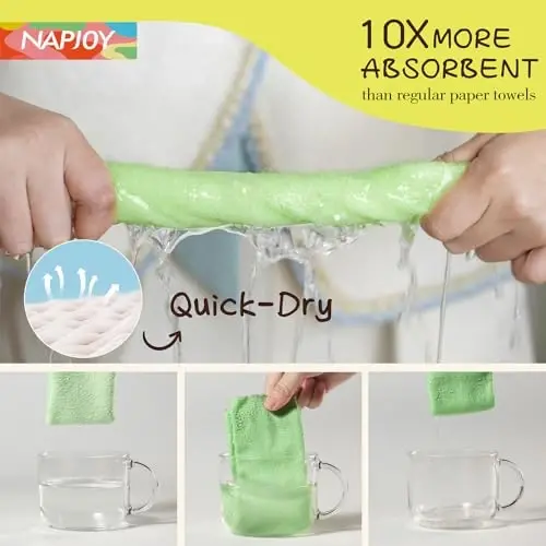 Napjoy Microfiber Cleaning Cloth Roll, Easy Tear Away Reusable Paper Towels, 75 Pack Ultra Soft Micro Fiber Dish Cloths for Kitchen, Housekeeping, Window, Car, Garden, Bathroom, 11.8