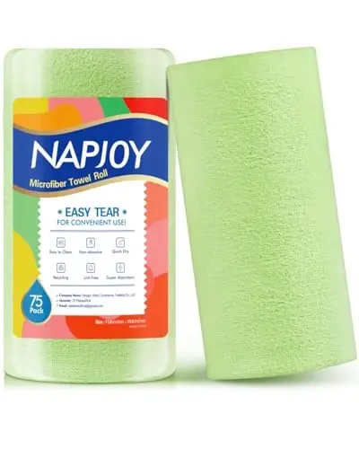 Napjoy Microfiber Cleaning Cloth Roll, Easy Tear Away Reusable Paper Towels, 75 Pack Ultra Soft Micro Fiber Dish Cloths for Kitchen, Housekeeping, Window, Car, Garden, Bathroom, 11.8