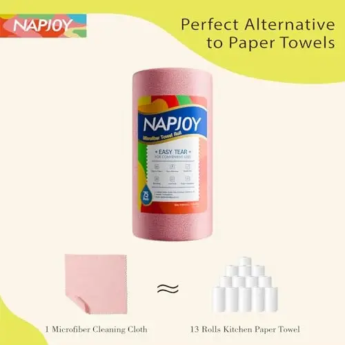 Napjoy Microfiber Cleaning Cloth Roll, Easy Tear Away Reusable Paper Towels, 75 Pack Ultra Soft Micro Fiber Dish Cloths for Kitchen, Housekeeping, Window, Car, Garden, Bathroom, 11.8