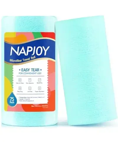 Napjoy Microfiber Cleaning Cloth Roll, 75PK Easy Tear Away Reusable Paper Towels, 12