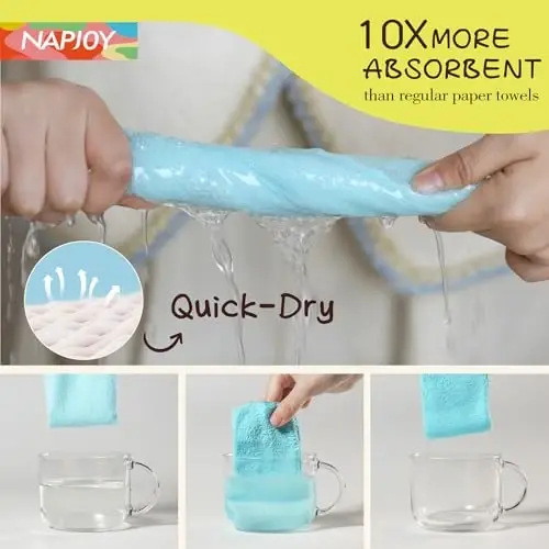 Napjoy Microfiber Cleaning Cloth Roll, 75PK Easy Tear Away Reusable Paper Towels, 12