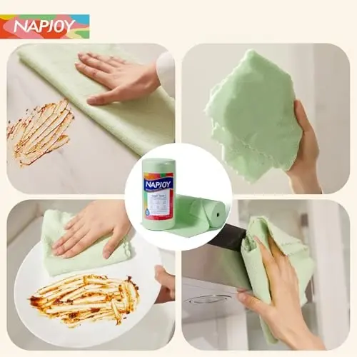 Napjoy Microfiber Cleaning Cloth Roll, 75PK Easy Tear Away Reusable Paper Towels, 12