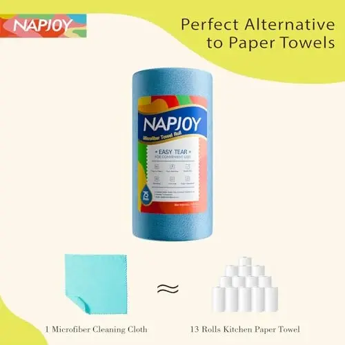 Napjoy Mikrofiber Tozalash Mato Rulosi, 75 dona Oson Yirtiladigan Qayta Ishlatiladigan Qog'oz Sochiqlar, 12