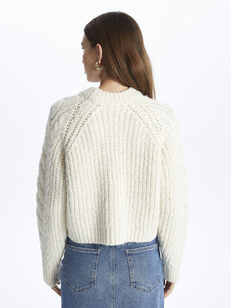 Napoli - Crew Neck Soft Textured Braided Knit Sweater - Ecru Color - 15