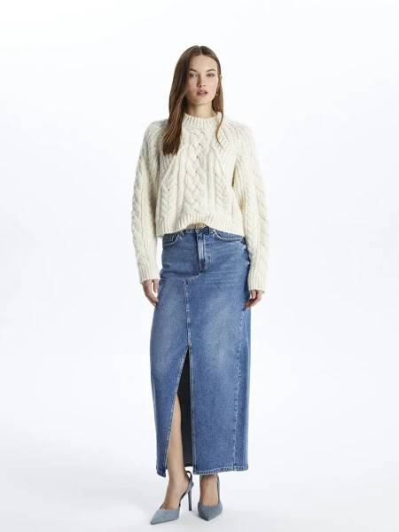 Napoli - Crew Neck Soft Textured Braided Knit Sweater - Ecru Color - LC WAIKIKI (1)