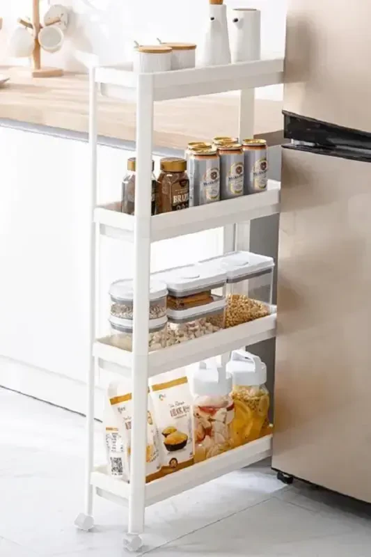 Напольная полка на колесиках, 4 яруса, белая, для ванной, кухни, сервировки, многофункциональный органайзер - 1