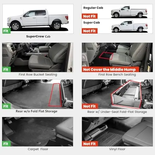 Напольные коврики HAFIDI® для Ford F-150 2015-2026 | F150 Lightning 2022-2025 SuperCrew Cab (Задний без складывающегося ровного пола) Всепогодные защитные коврики из ТПЭ Аксессуары Противоскользящие 1-й и 2-й ряд, Черный - 2