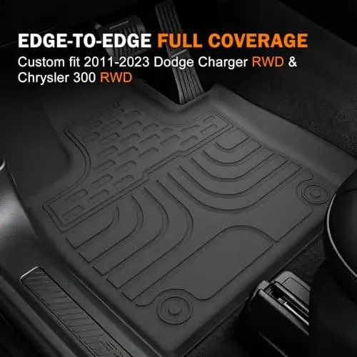 Напольные коврики KUST для 2011-2023 Dodge Charger RWD и Chrysler 300 RWD | (Не для AWD), Всепогодные автомобильные коврики, Коврик в багажник, ТЭП резина, Приподнятый край - KUST (1)
