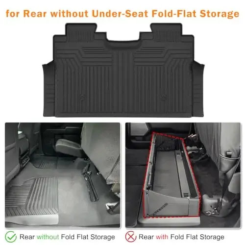 Напольные коврики KUST для 2015-2026 Ford F-150/F150 Lightning SuperCrew Cab | (Только для задних БЕЗ складного пола под сиденьем), Всепогодные, ТПЭ резина, Приподнятый край, Увеличенный бортик - 3