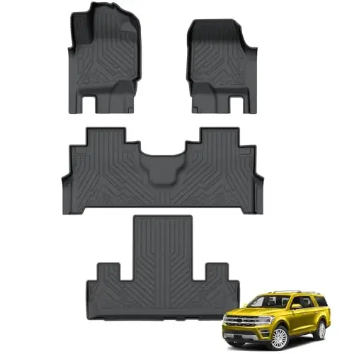 Напольные коврики KUST для Ford Expedition 2018-2024 (только 7 мест, не для MAX), всепогодные автомобильные коврики на 3 ряда, ТЭП, высокие бортики 