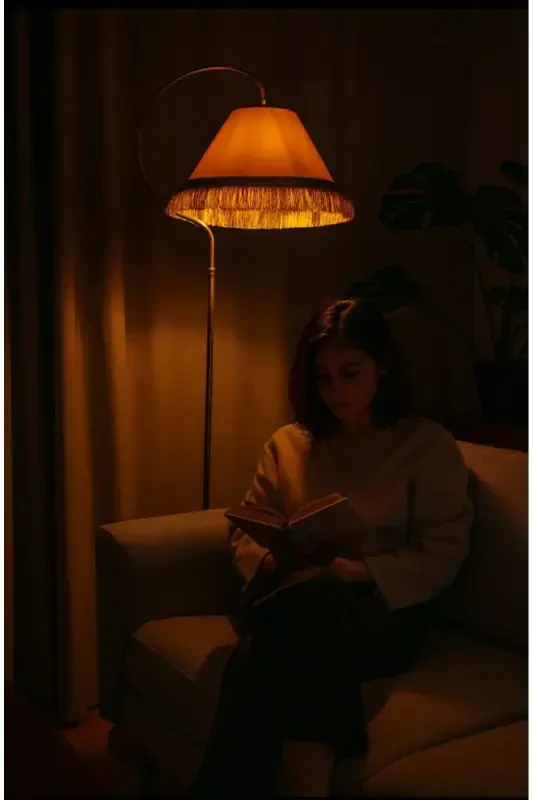 Напольный светильник Çise кремово-желтый патина абажур кремовая шляпа желтые кисточки - 6