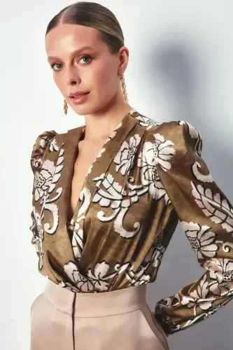 Naqshli Bodysuit Ko'ylak - HAKİ - 4